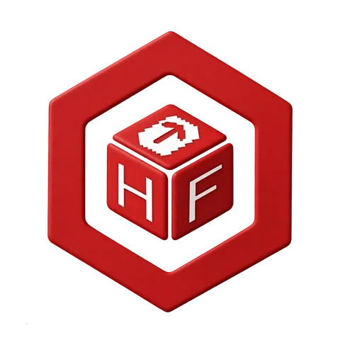 HFUT Minecraft社区头像：红色六边形与 HF 方块标志